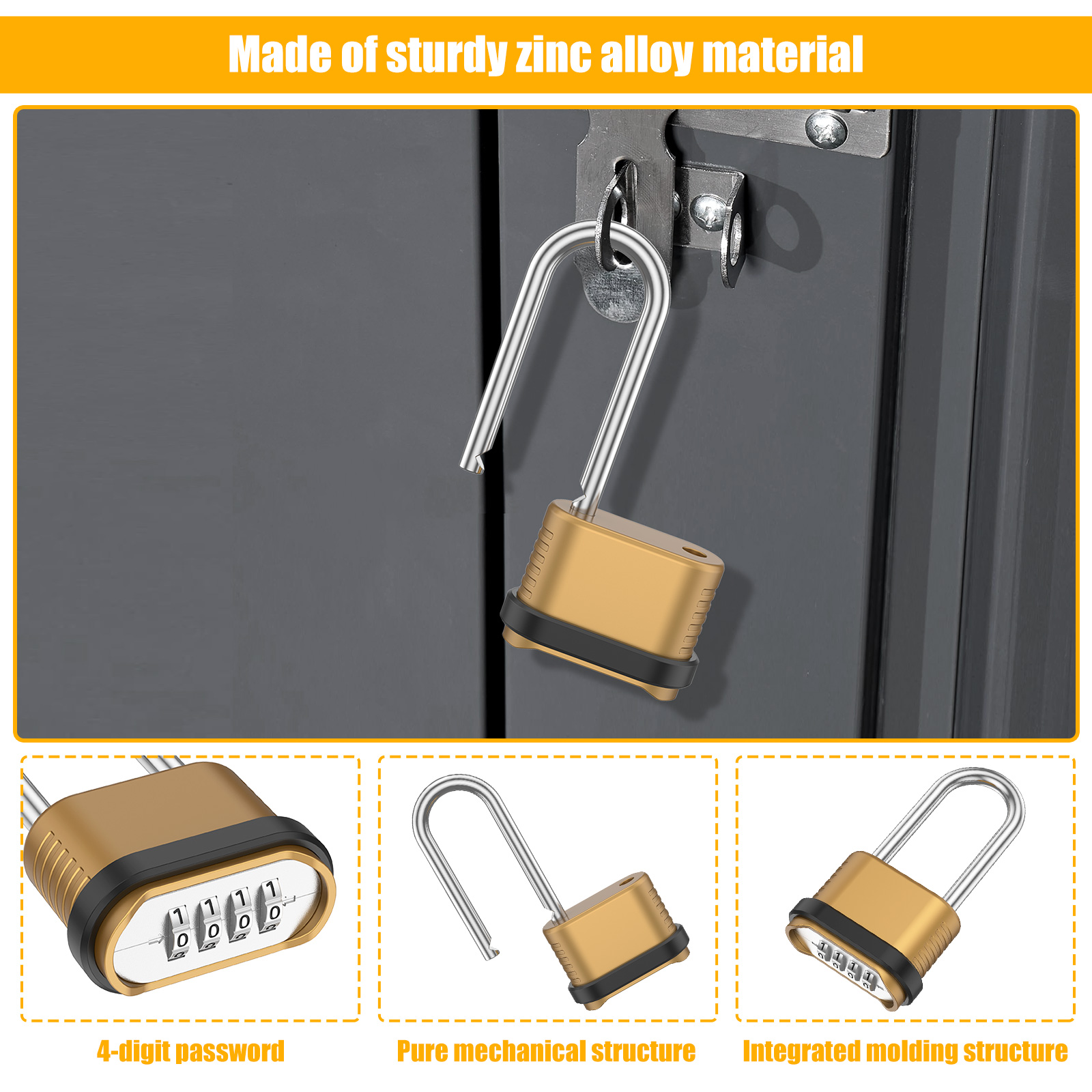 2/8Pcs Combination Lock 4-Digi - U Lock Heavy Duty recension och pris